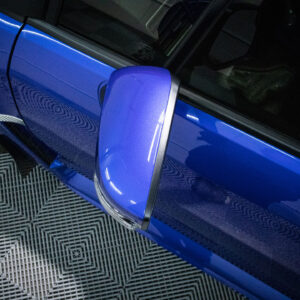 blue subaru side mirror